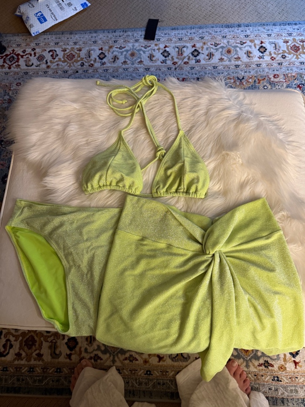 Good American Lime Shimmer Triangle Bikini Top & Skirt Cover-Up Set